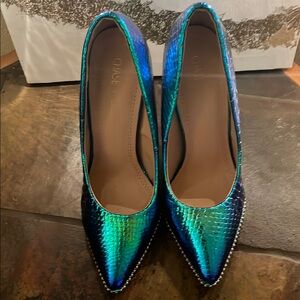 Chase + Chloe Blue and Green Iridescent Heels